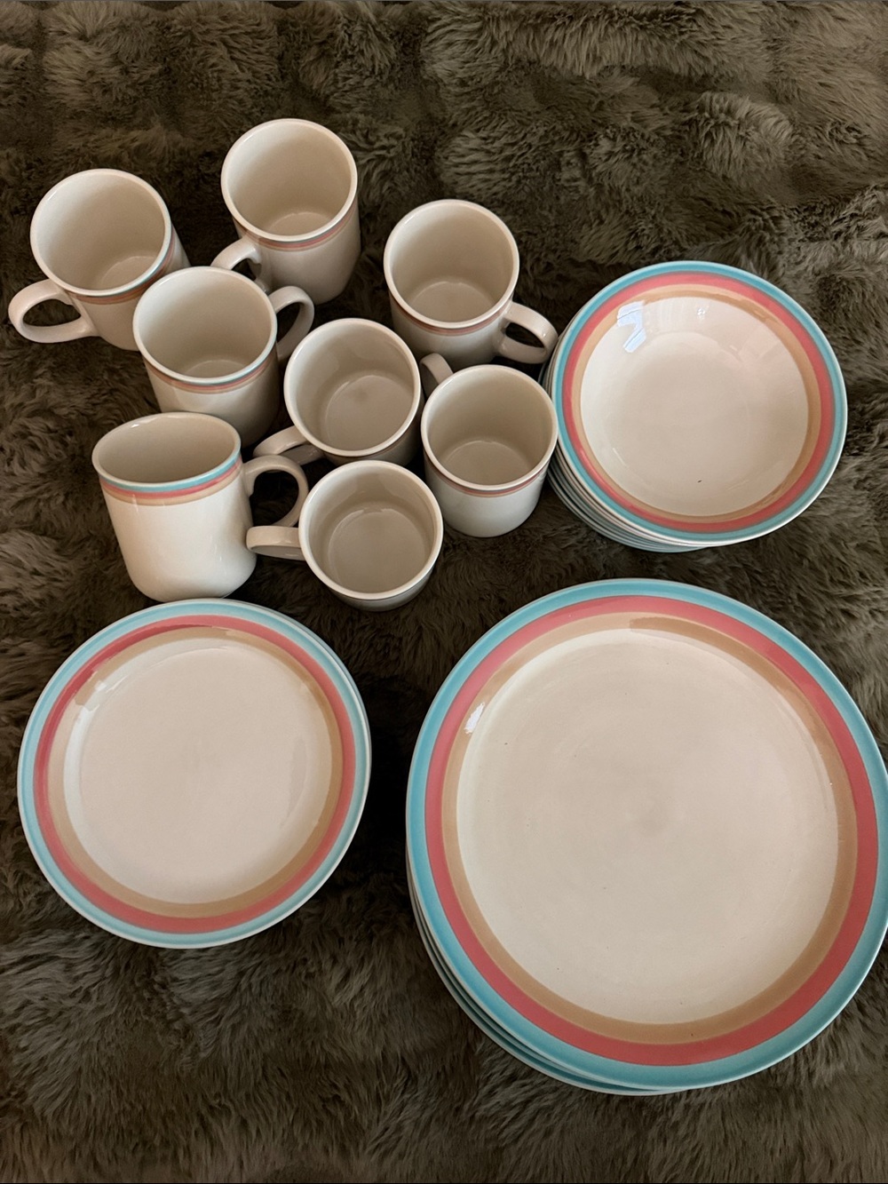 VINTAGE Sango Coastal Dinnerware Set with Neutral Colored Bands - Home Dining